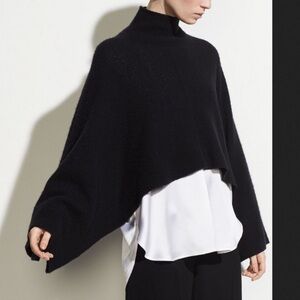 Vince Cashmere Wool Poncho Sweater Cape Shrug XS/S Black Turtleneck Luxury Cozy